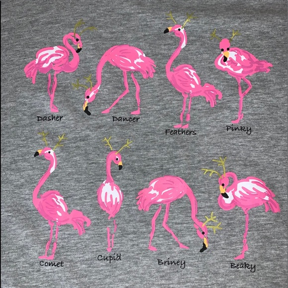 Caribbean Joe Pink Flamingo Reindeer Cotton Tee - Picture 2 of 9